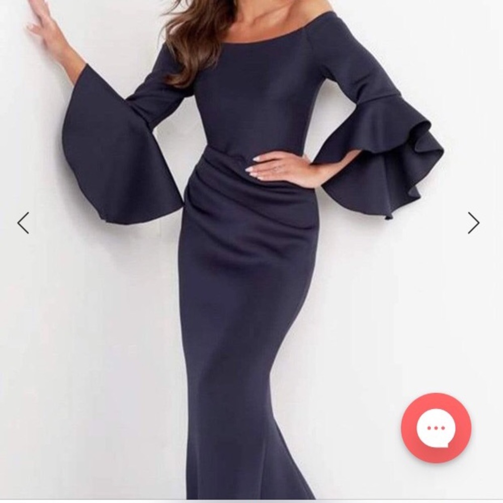 Jovani Scuba Off the Shoulder Bell Sleeves BLACK